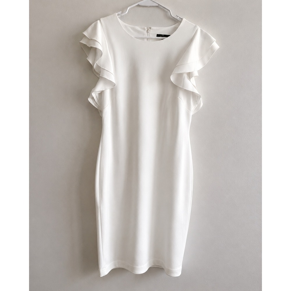 nwot Tommy Hilfiger Sheath Dress Size 16 White Ruffle Sleeve Cocktail